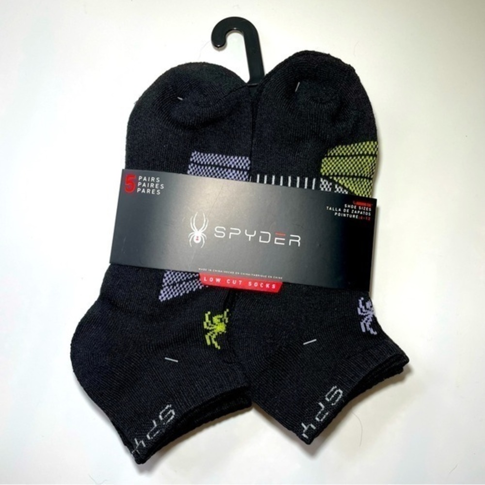 Spyder men’s low cut socks 5 pairs size 6-12 black gray yellow
